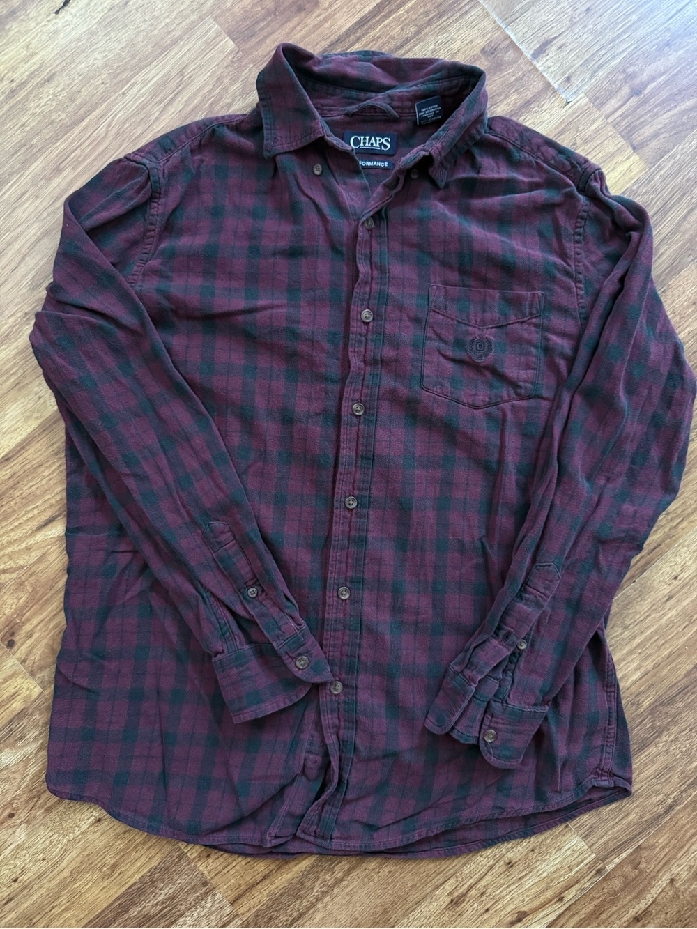 Chaps Men’s Maroon and Black Plaid Button-Down Shirt